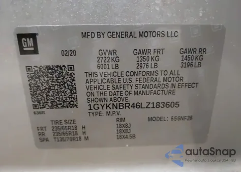 2020 Cadillac Xt5 Awd Luxury z USA, uszkodzony, nr VIN 1GYKNBR46LZ183605